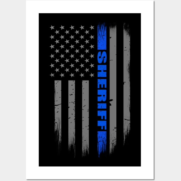 Sheriff Thin Blue Line Flag - Police Gift - Sheriff Gift Wall Art by bluelinemotivation